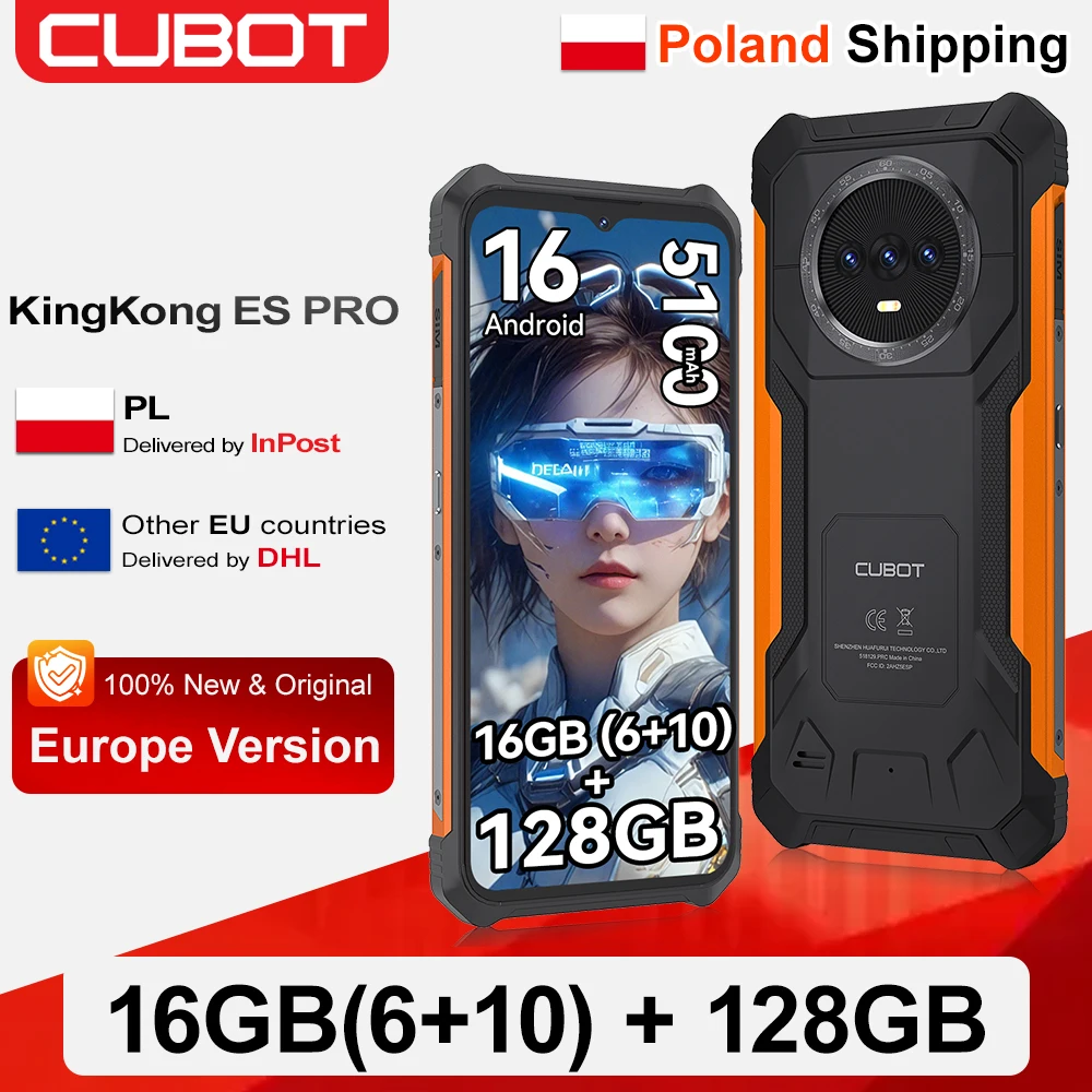 [Spedizione dalla Polonia] Smartphone robusto Android 16 Cubot KingKong ES PRO, 16GB RAM(6+10)+64GB ROM/16GB RAM(6+10)+128GB ROM, corpo ultra-sottile da 12,8 mm, 6,56" 90Hz, 5100mAh, 64MP, GPS, Face