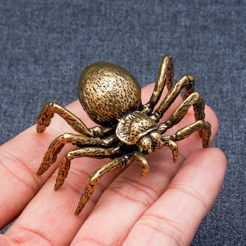 

Antique Copper Spider Figurines Miniatures Desktop Ornament Decorations Crafts Simulation Animal Tea Pet Collection Home Decors