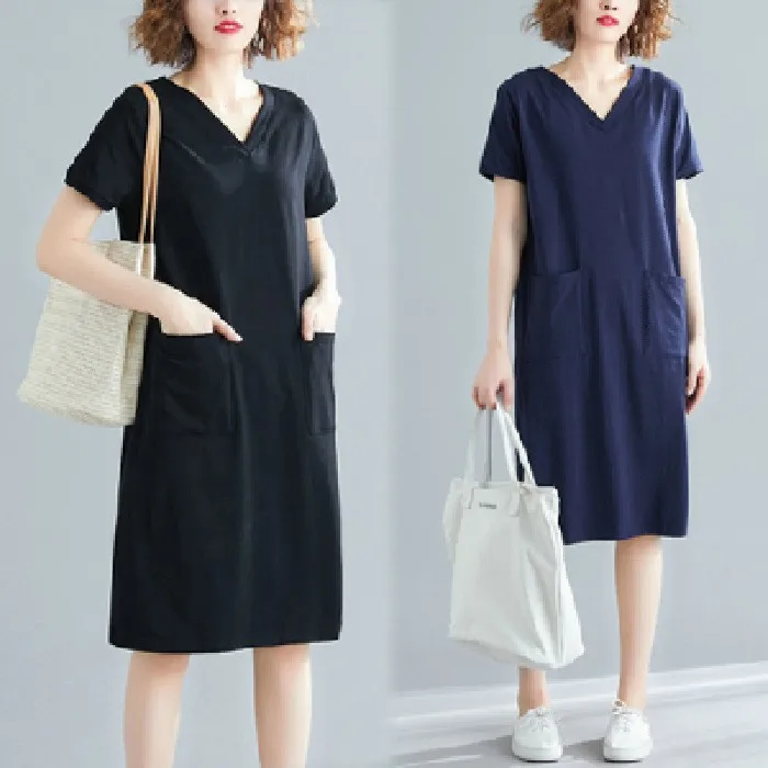 Grande taille été ample coréen Sle mi-long T-shirt Dr v-ne minceur ort Sve femmes Faion décontracté Dr