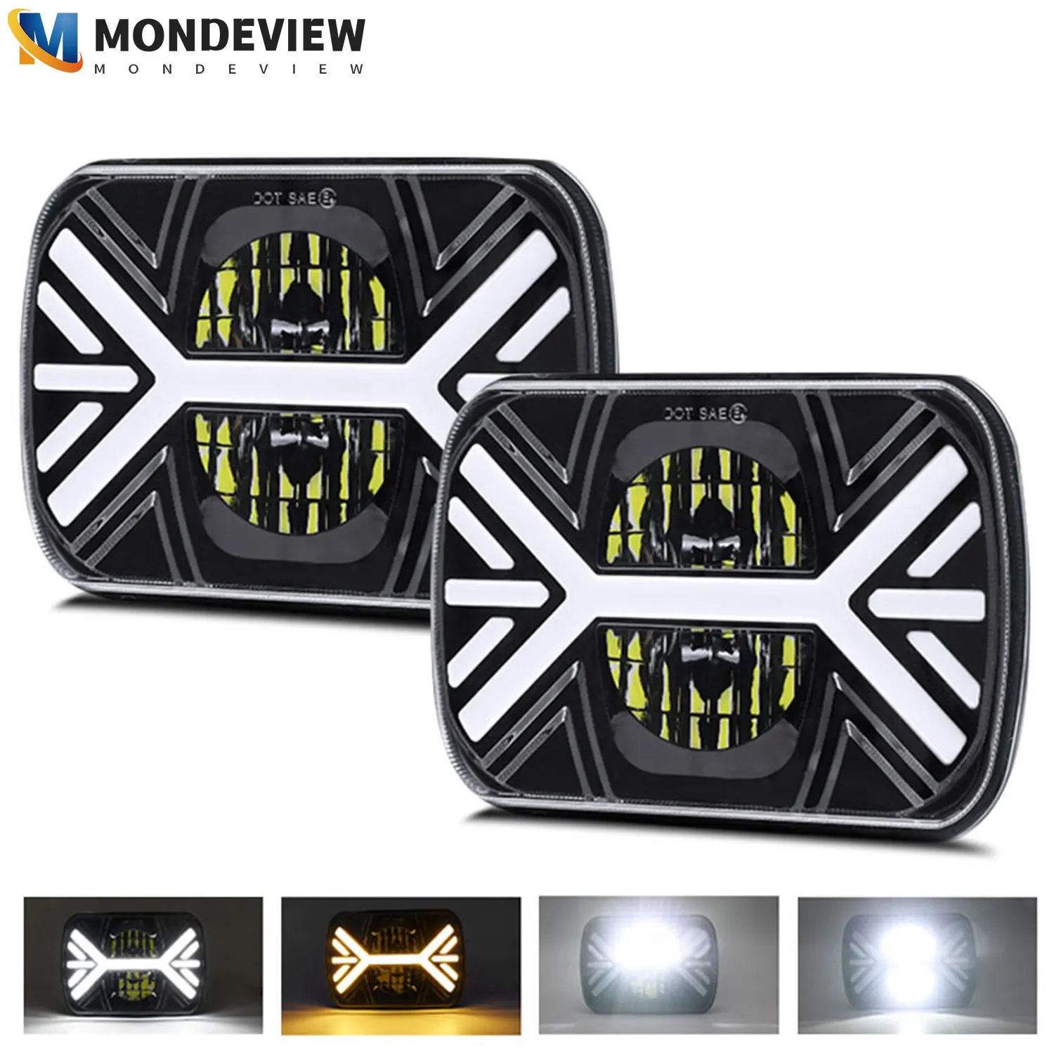 

MONDEVIEW 7inch Square Wrangler X-shaped Reflective Cup 360W 6000K 96000LM Daytime Running Light High Brightness LED Light