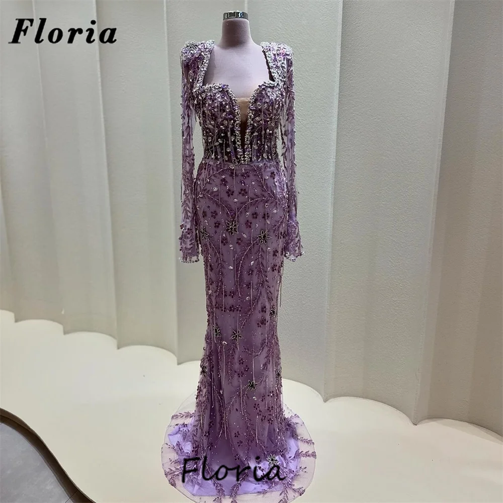 2025 Newest Purple Cocktail Dresses Customized Puffy Long Sleeves Evening Dress For Women Beaded Crystals Birthday Party Dress