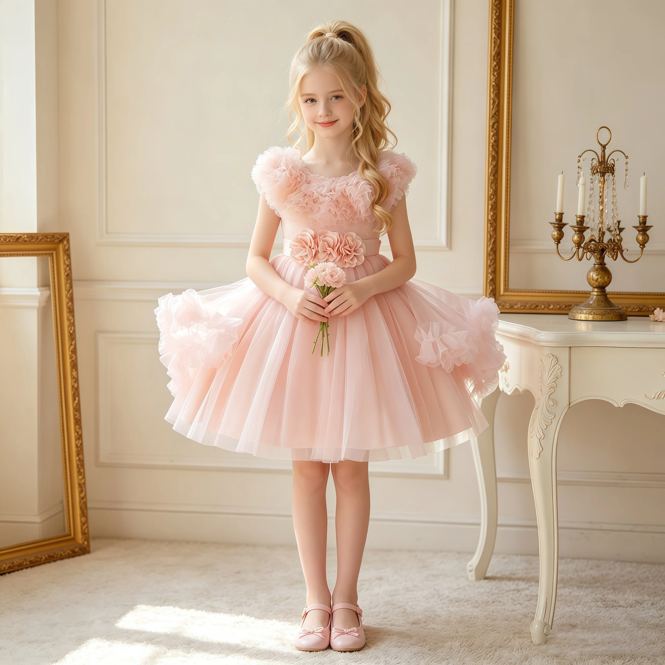 Sommerliche Blumen-Partykleider für Mädchen, elegantes Tüll-Geburtstagskleid, Hochzeits-Prinzessinnenkleid, Ballkleid für Mädchen, Gala-Kleid mit Schleife, Brautjungfern-Abendkostüm