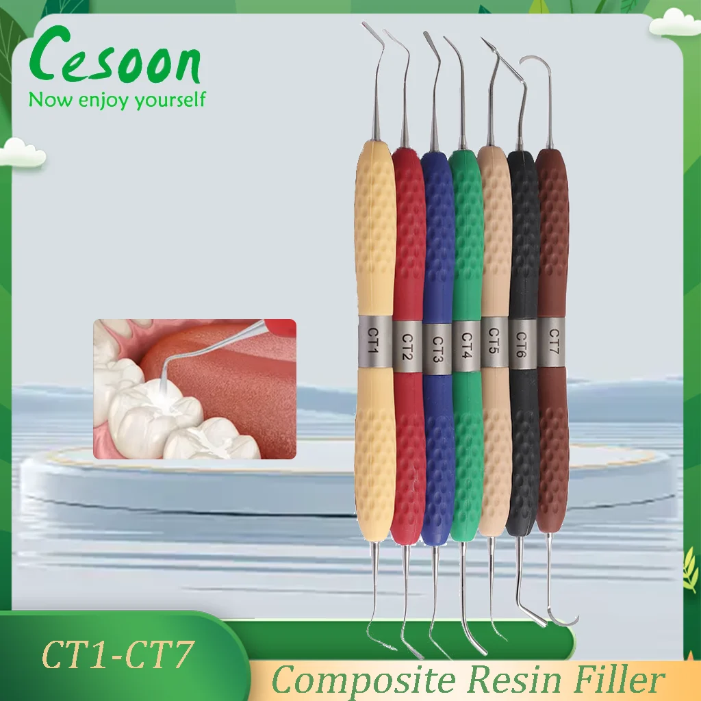 Double-Head Dental Composite Resin Filling Set Aesthetic Restoration Knife Filled Kit Plastic Dresser Silicone Handle Dentistry