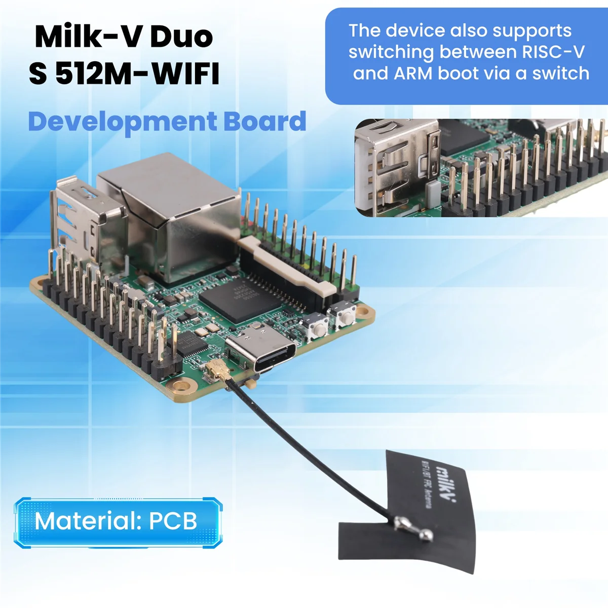 A51I Milk-V Duo S 512M-WIFI Development Board RISC-V Linux WiFi6/BT5 100Mbps Network Port Milk-V Duo S 512MB SG2000 Module