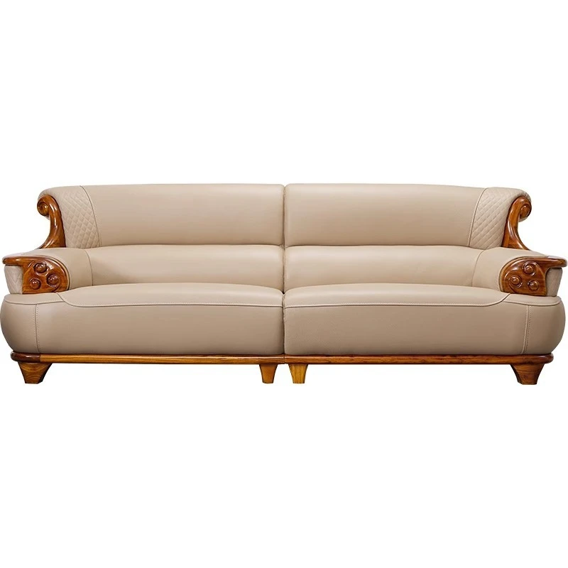 

Европейская кожа из черного дерева, роскошная вилла, гостиная, комбинация из цельного дерева, новый китайский элитный диван