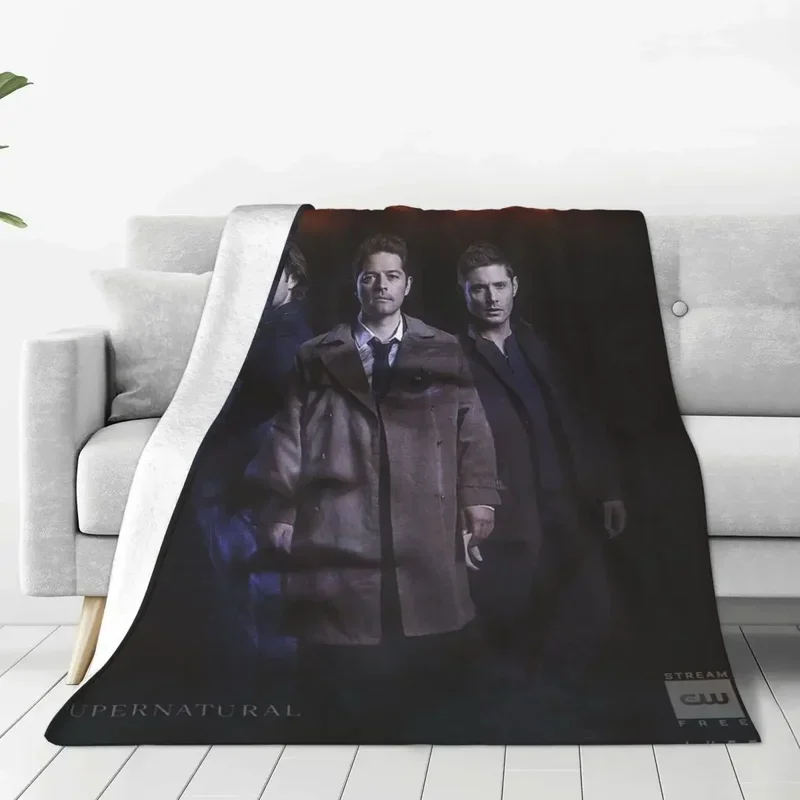 Sam Dean Castiel Flannel Blanket Supernatural Movie Creative Throw Blanket for Home 200x150cm Plush Thin Quilt