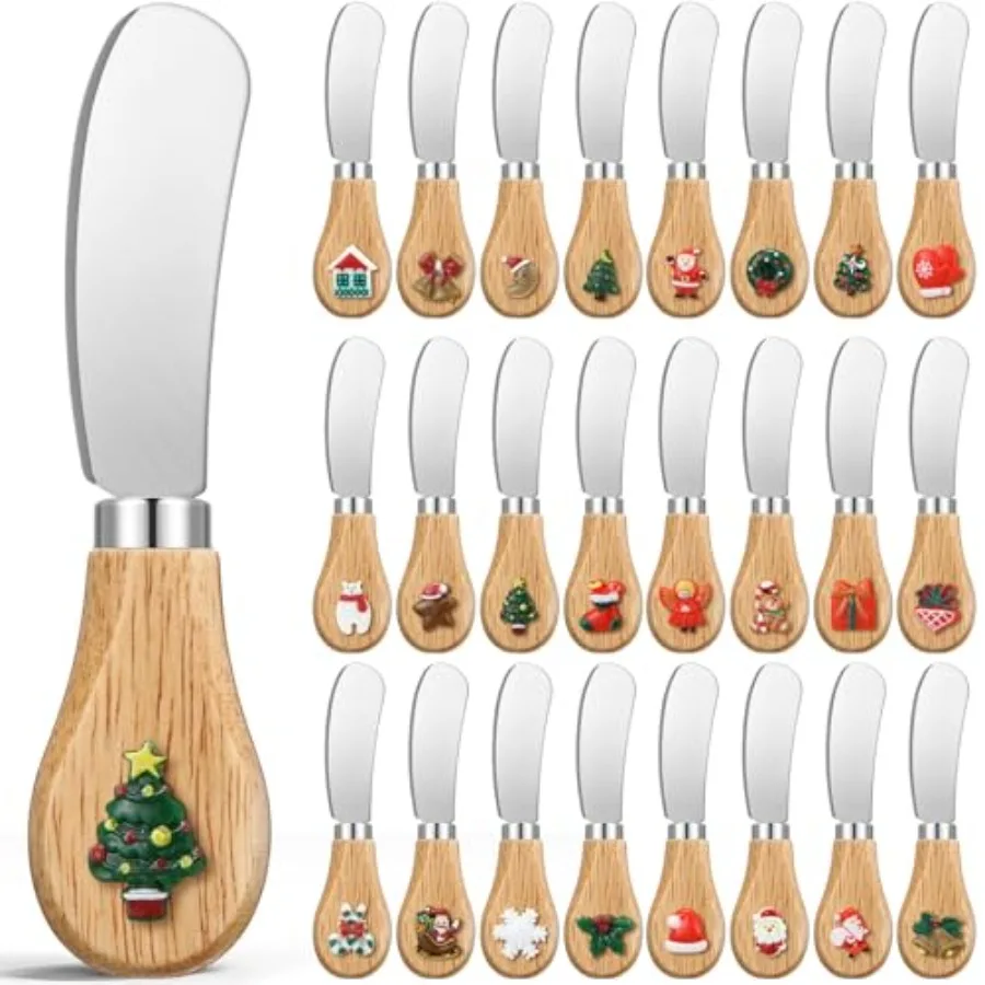 

Рождественский разбрасыватель сыра, 4,8 дюйма, мини-нож для масла из нержавеющей стали с деревянной ручкой для рождественской пружины