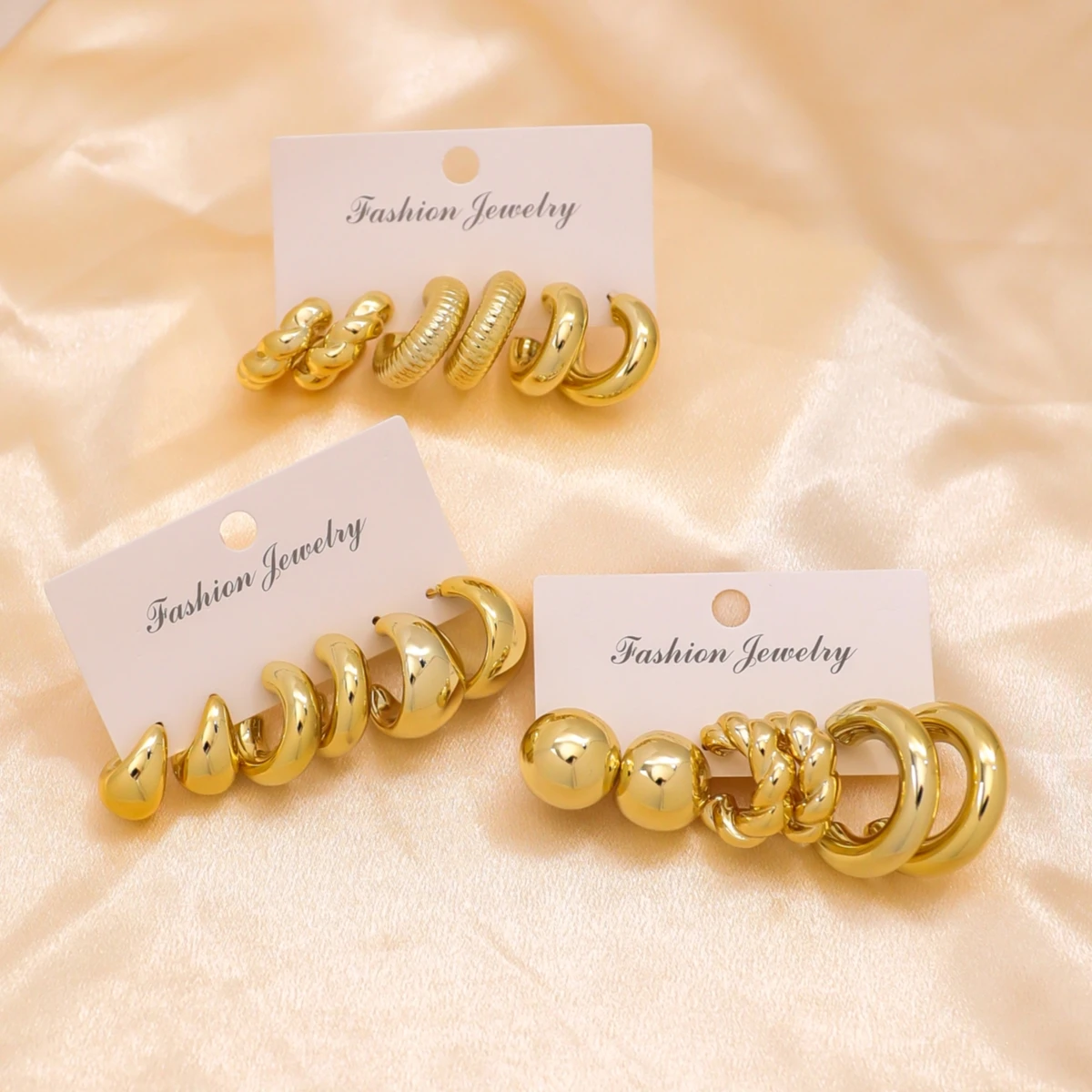 18 قطعة/المجموعة الفاخرة الذهب مكتنزة تويست C-شكل دمعة القرط مجموعة، مناسبة للنساء أزياء المعادن هندسية جولة الأقراط، أكثر