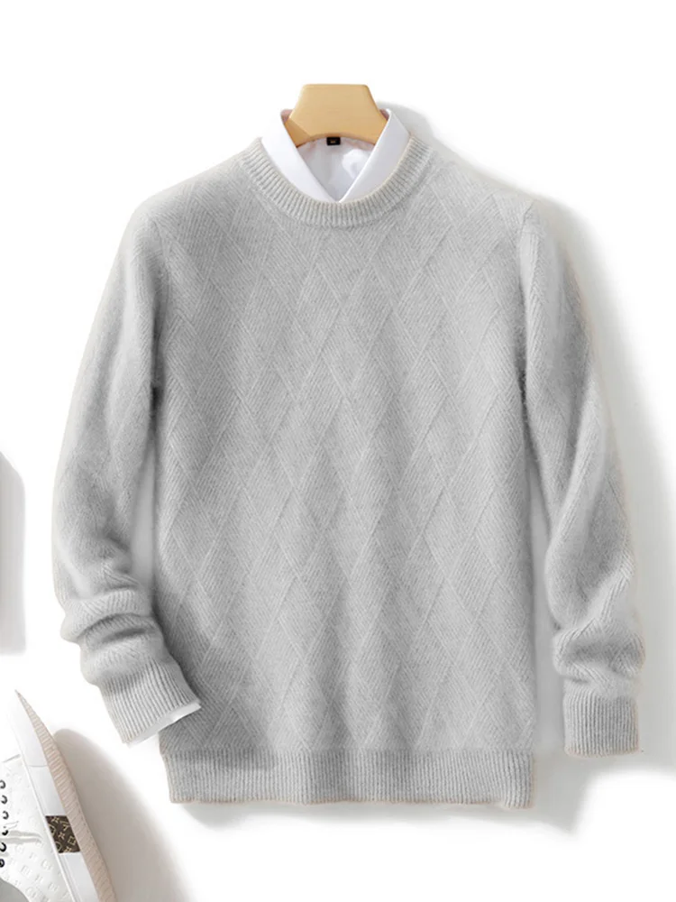 

Autumn Man Pullover 100% Merino Wool Knitwear Sweater O-Neck Diamond Solid Color Long Sleeve High Quality Casual Business Tops