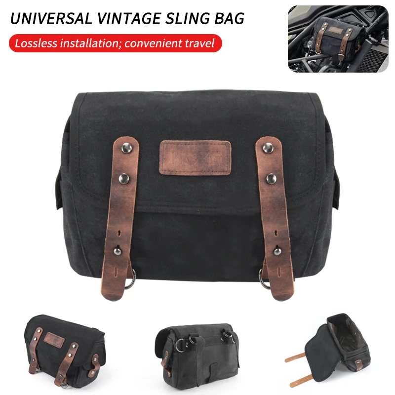 Motorcycle Side Bag Retro Rear Seat Bag Waterproof oil wax Canvas Hanging Bag  Motorbike Tail Bag for Small E-bike Hanging Toolk