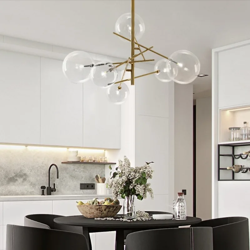 Contemporary Designers Pendant Lights Multi Headed Glass Ball LED Chandelier Living Room Hotel Villa Luxurious Home Hanging Lamp