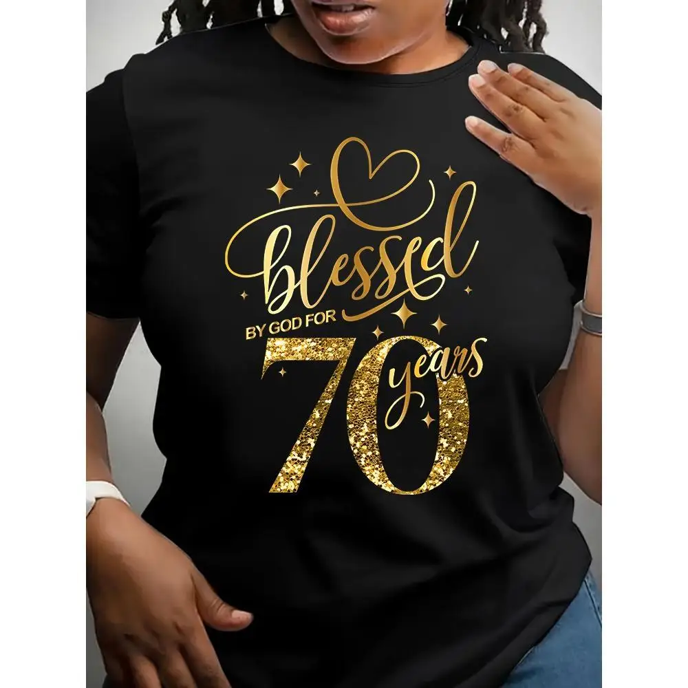 

Модная повседневная летняя женская футболка с короткими рукавами и круглым вырезом с элементами 70-летия дня рождения и буквенным принтом