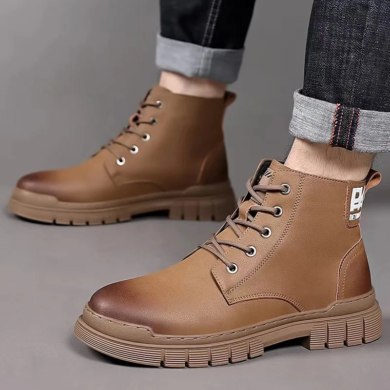 Botas de tornozelo masculinas britânicas outono inverno sola macia veludo sapatos de trabalho quentes para homens designer botas de couro antiderrapante masculino