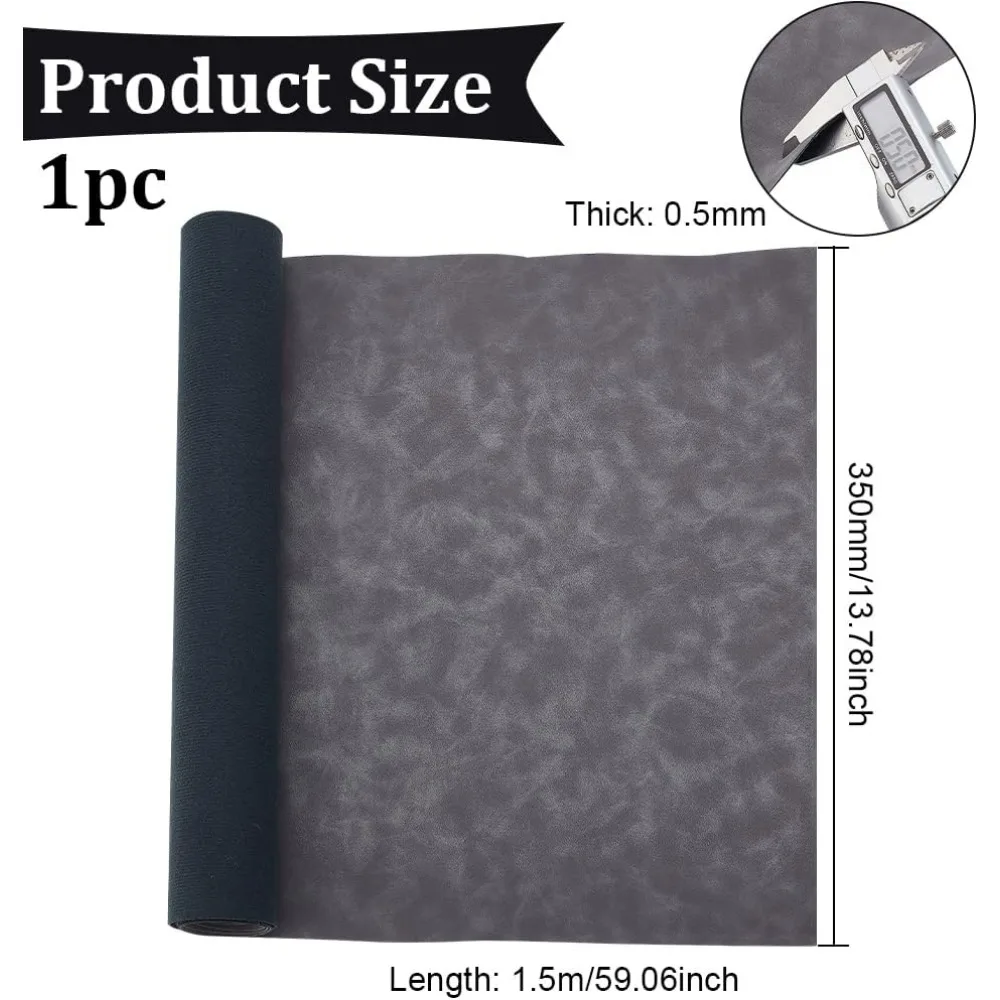 59x13.7 Inches Suede Leather, PU Suede Sheets Gray Frosted Faux Leather Roll Soft Faux Suede Leatherette Fabric for Handicraft