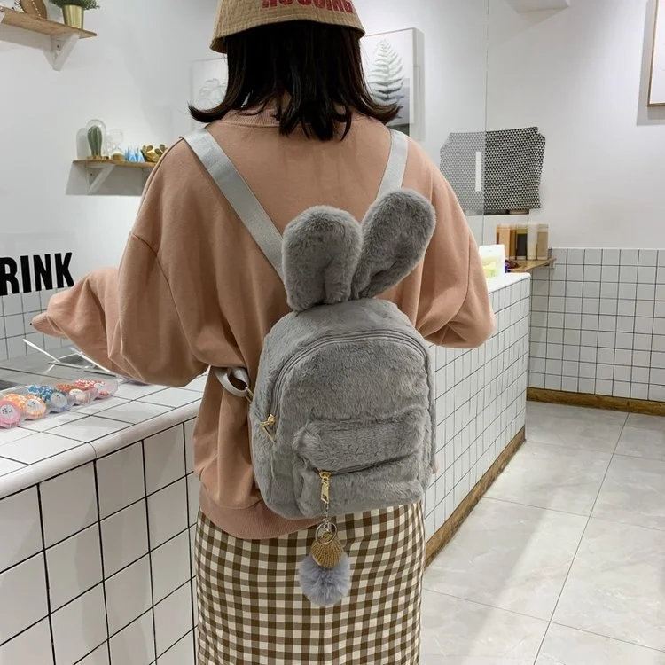 new backpack 2023 plush rabbit ear pink super cute soft sister Harajuku student bag girl