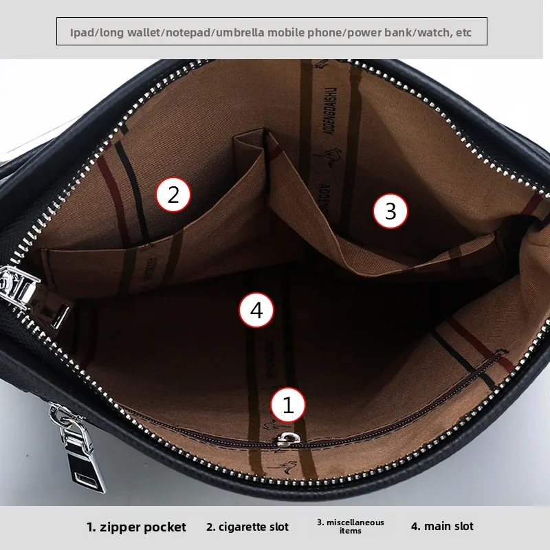 Genuine Top Grain Leather Men's Single Shoulder Bag Fashionable Casual Male Crossbody Pack New Style Student Bag image 4