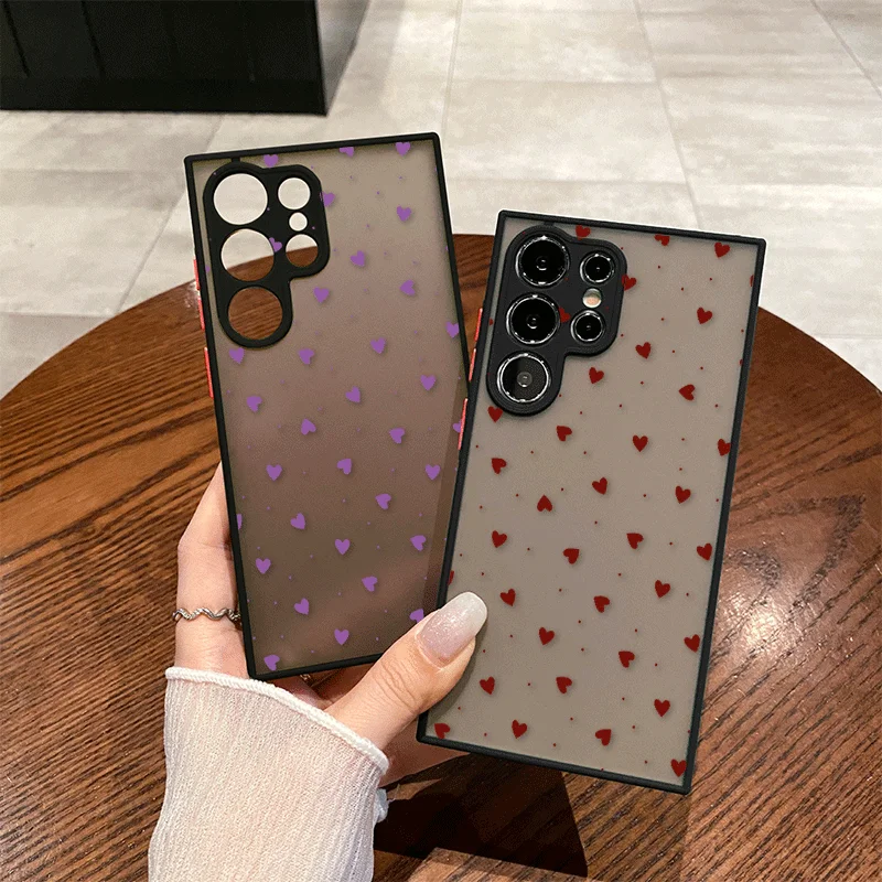 Simple Cute Pink Red Love Heart Print Phone Case for Samsung Galaxy S26 S25 S24 S23 Ultra S22 Plus S21 FE S24+ Soft Cover Fundas
