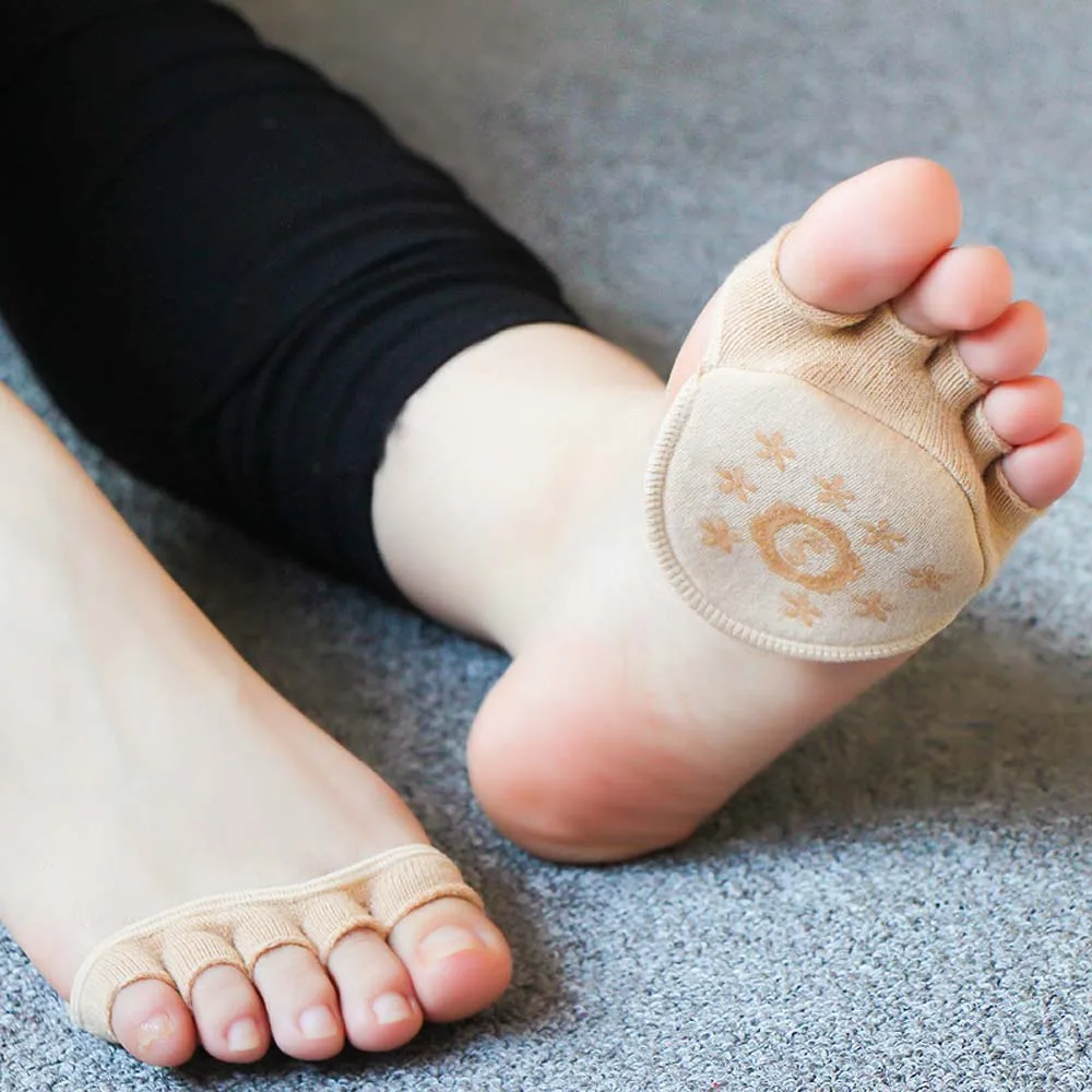 Silicone Toe Separator Socks Cotton Solid Color Half Palm Insoles Short Foot Cushion Supports Five Finger Socks Open Toe Socks