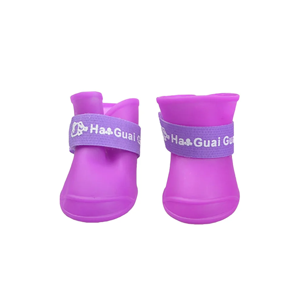 

Pet Puppy Dog Candy Color Rain Shoes Size L Purple Waterproof Rubber Boots Anti Slip Flexible Easy Wear Outdoor