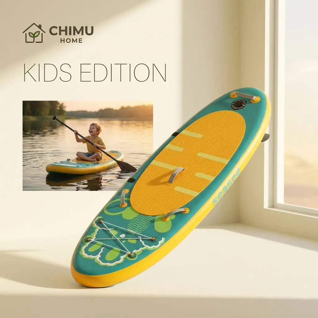 【CHIMU HOME】Kids Adventure SUP Hub 8' Cute Cartoon Inflatable Paddleboard Safe Learning Active Water Sports Wand for Children