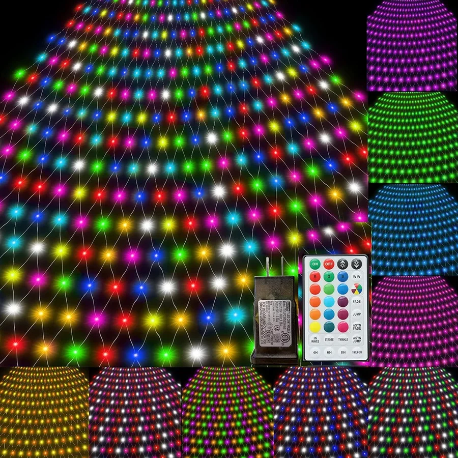 Luces de red RGB conectables de 3x2M que cambian de Color al aire libre 204 LED luz de malla navideña luz de red de Halloween para decoración de arbustos de árboles