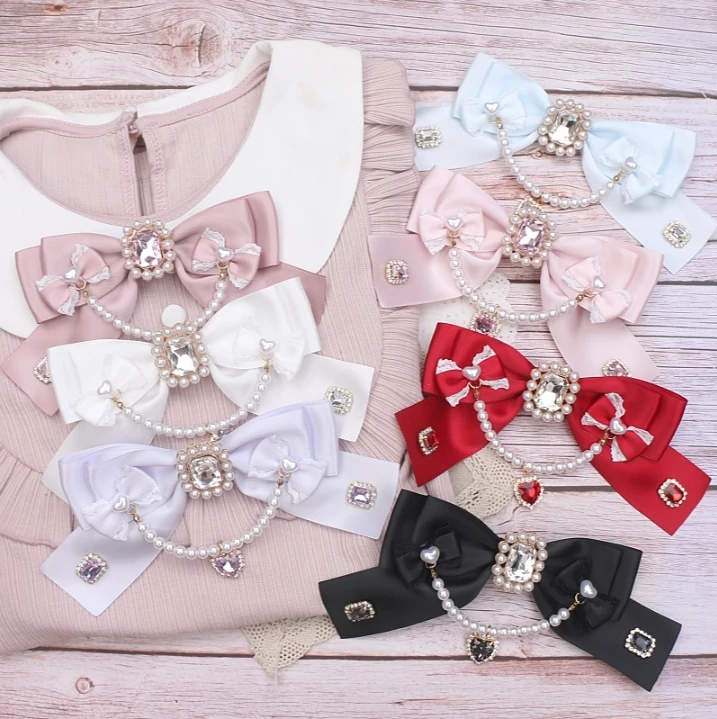 Handmade Japanese Mine Series Mass Production Big Bow Beaded Love Pearl Itabag Pendant Bag Accessories Rhinestone Bow Tie Brooch