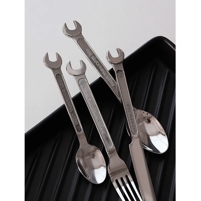 Stainless Steel Cutlery Set, Flatware, Wrench, Knife, Fork, Spoon, Kitchen Accessories, 4Pcs