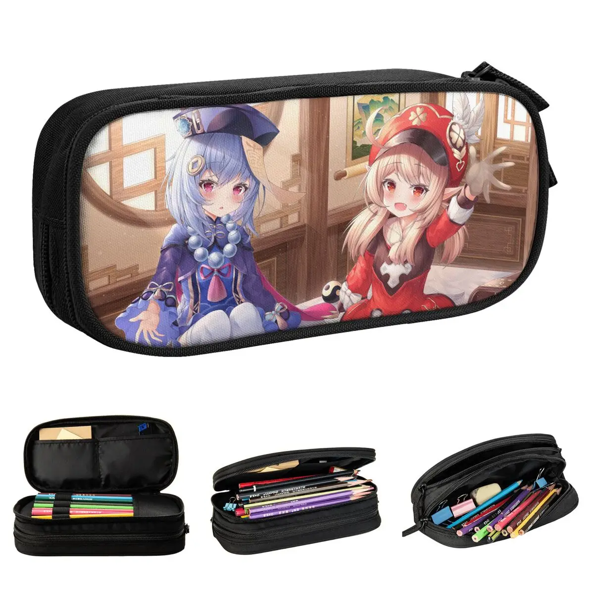 Qiqi Klee Genshin Impact Acg Pencil Case Fashion Anime Cute Pen Bag Kids Big Capacity School Supplies Zipper Pencilcases