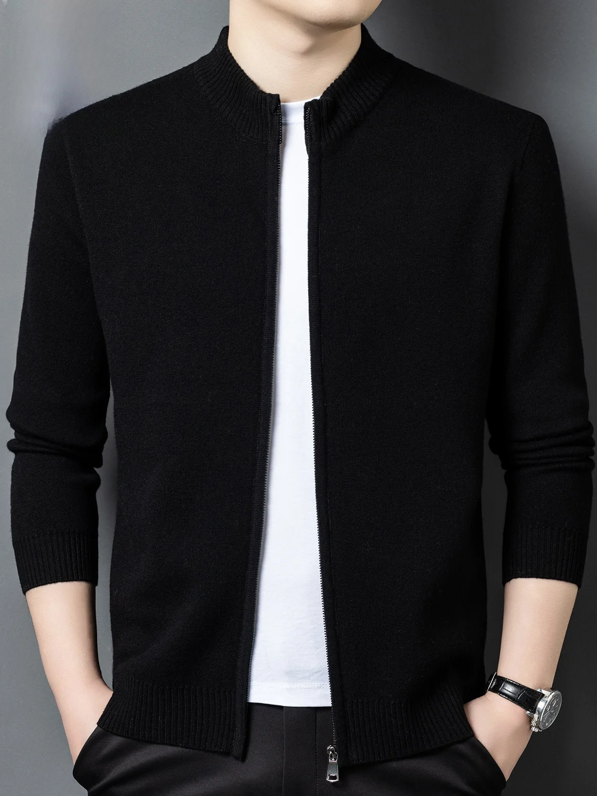 

Вязаная мужская куртка-бомбер на весну, повседневная, модная, свободного кроя, с защитой от сминания, с длинными рукавами, на молнии