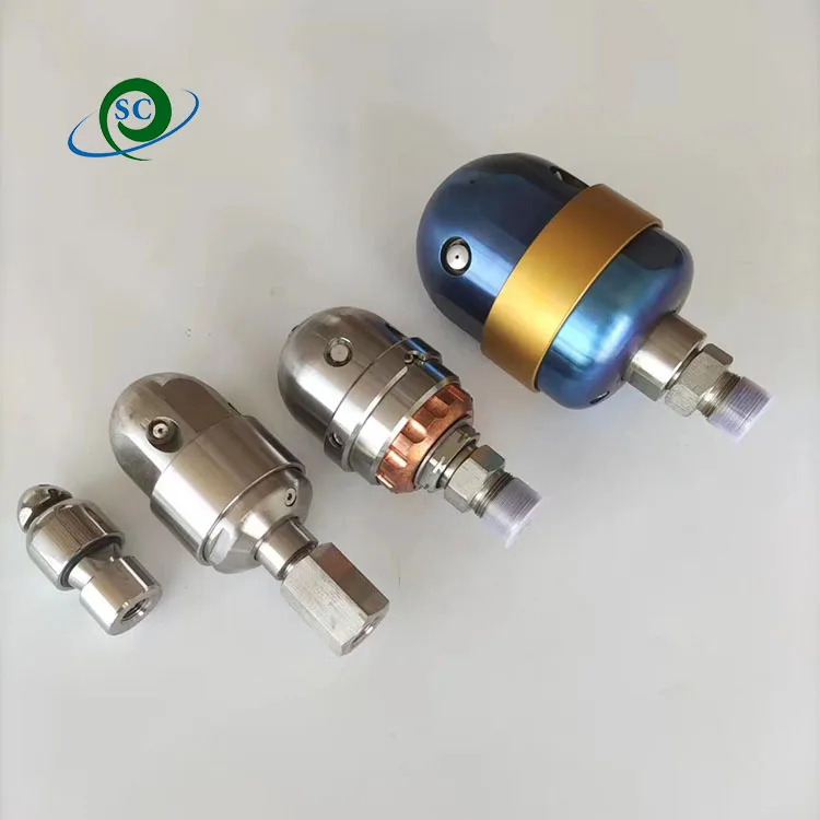 1500bar High Pressure Water Jet Cleaning Pipeline Inwall Bend Pipe Rotating Cleaning Nozzle Sewer Dredge Spraying Jetter 2-6inch