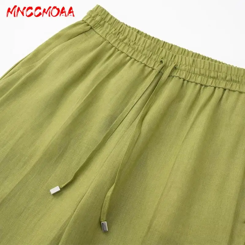 MNCCMOAA-Women\'s High Waist Wide Leg Pants, Solid Color, Casual, Loose, Simplicity, Linen Trousers, Summer Fashion, 2024