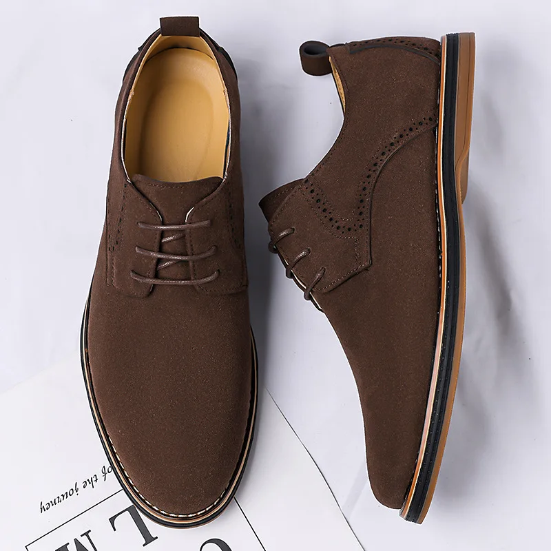 Men's Shoes High Quality Suede Leather Casual Shoes Retro Business Formal Leather Shoe Lace Up Men Oxford Shoes Large Size 38-48