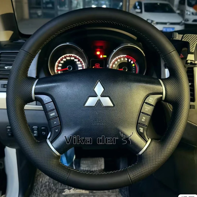 Hand Stitched non-slip Genuine Leather Car Steering Wheel Cover For Mitsubishi Pajero 2007-2014 Galant 2008-2012 Car Accessories