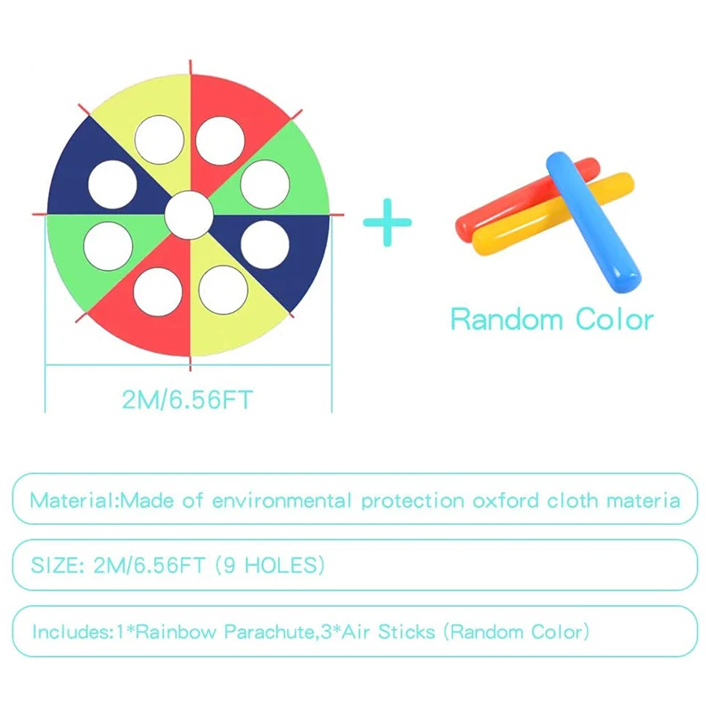 Spadochron tęczowy 6 stóp, grać W gra na zewnątrz spadochronowe (W myszy) zabawka ruchowa z 3x kijkami powietrznymi 2M
