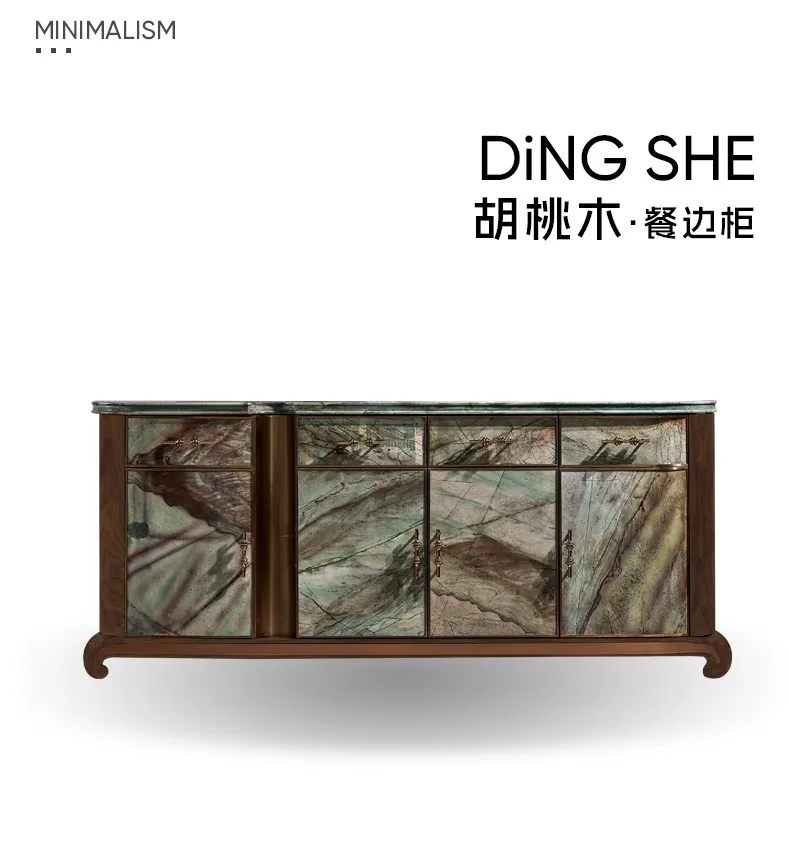 블랙 월넛 원목 식사 옆 캐비닛, 고급 천연 대리석