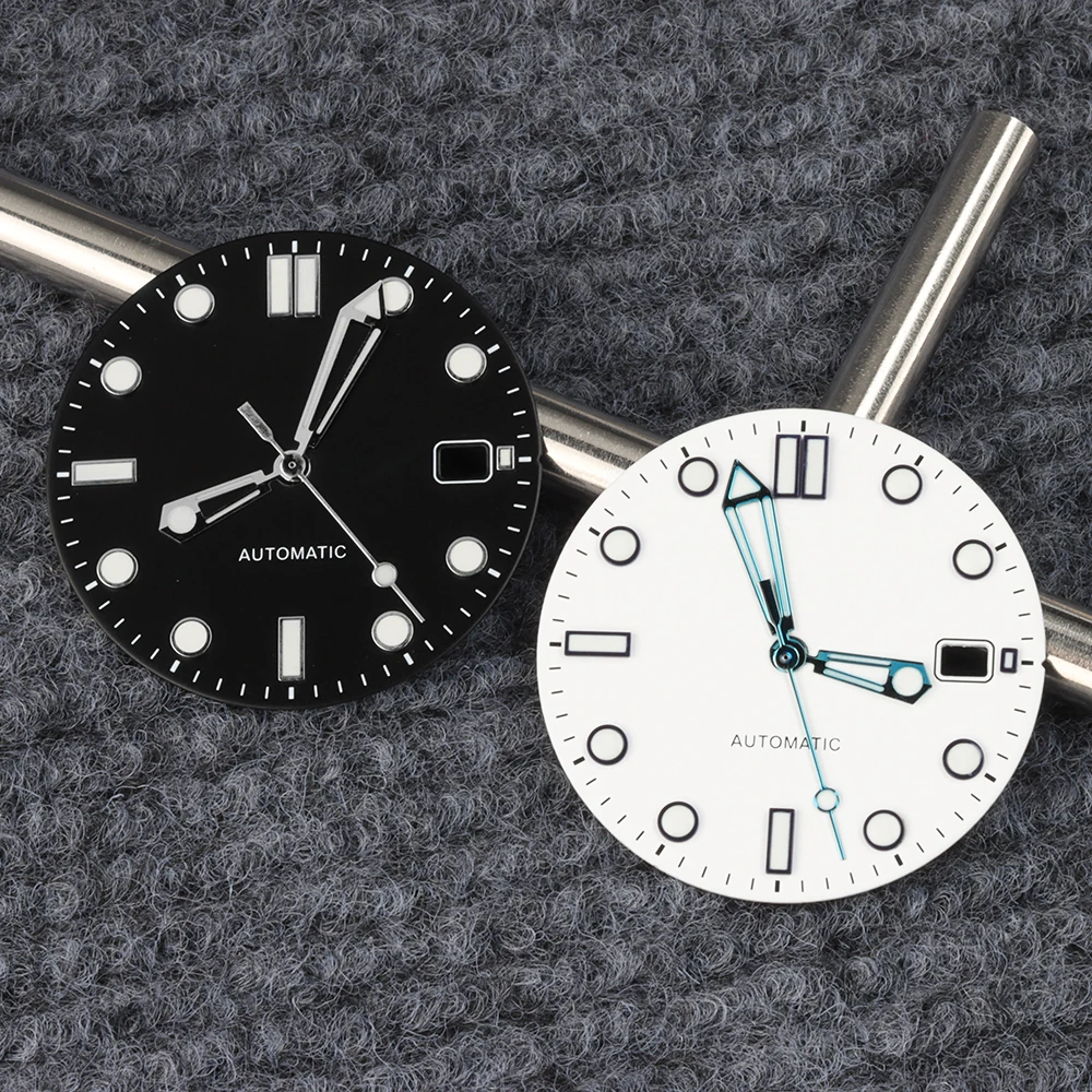 White/Black NH35 Dial 31mm Watch Dial Hands Green Luminous For NH35 NH36 Movement Seamaster 300 Watch Face Watch Accessories