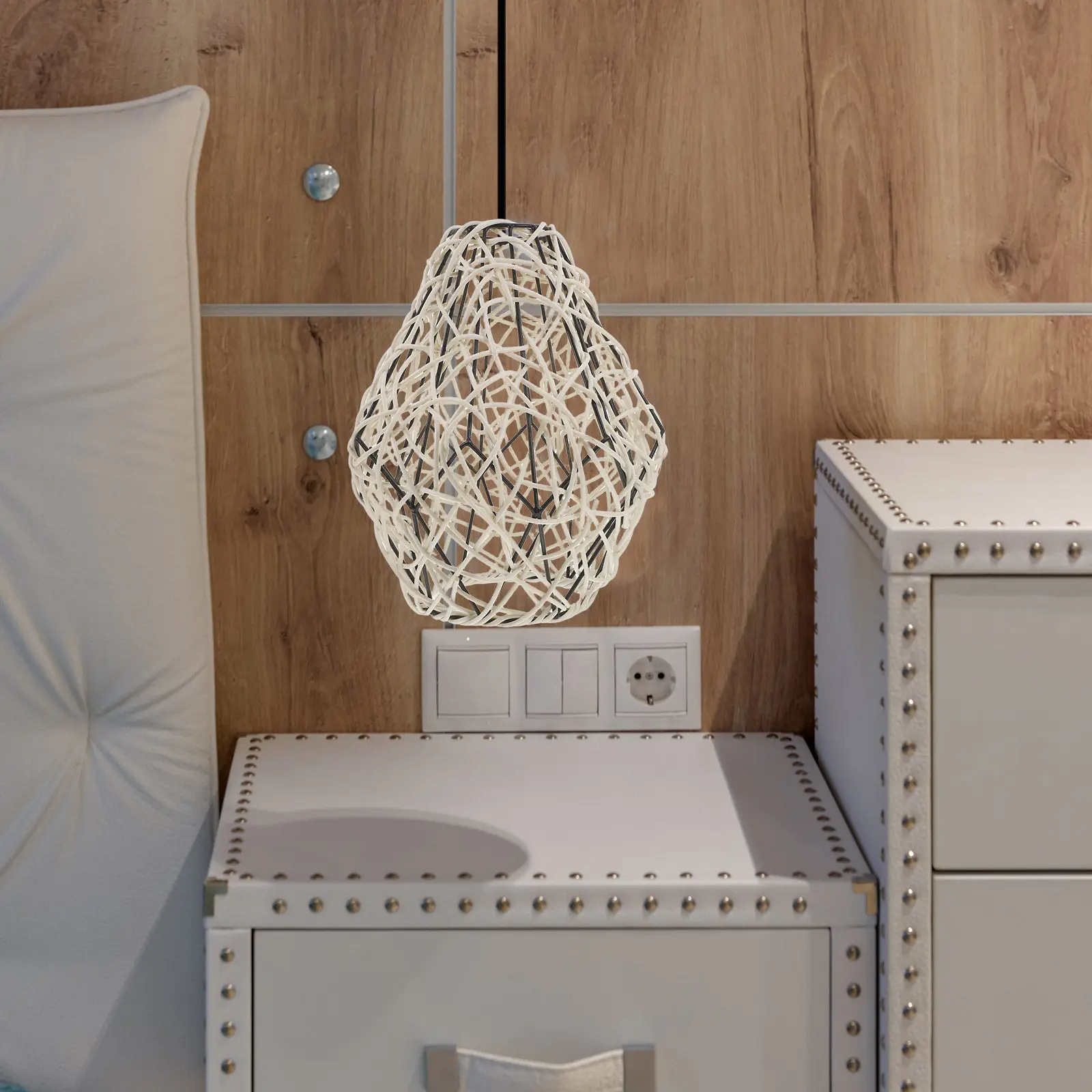 Pendant Lamp Shade Plastic Rattan Creative Hanging Lamp Cover for Dining Room Living Room Vintage Light Shade