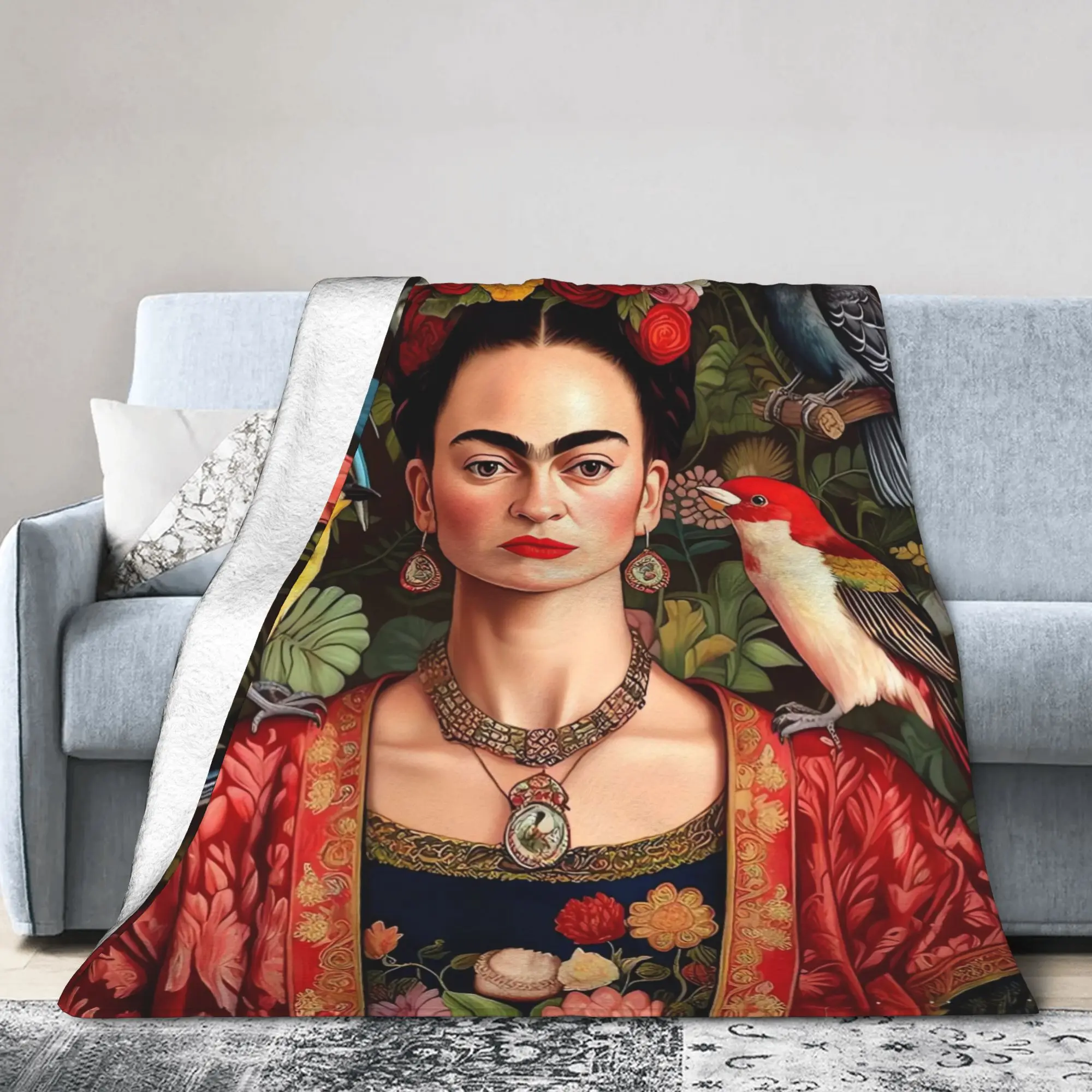 F-Frida K-Kahlo Flower Print Blankets  Warm Fluffy Plush Throw Blanket For Couch Chair Camping Flannel Bedspread Bed Cover