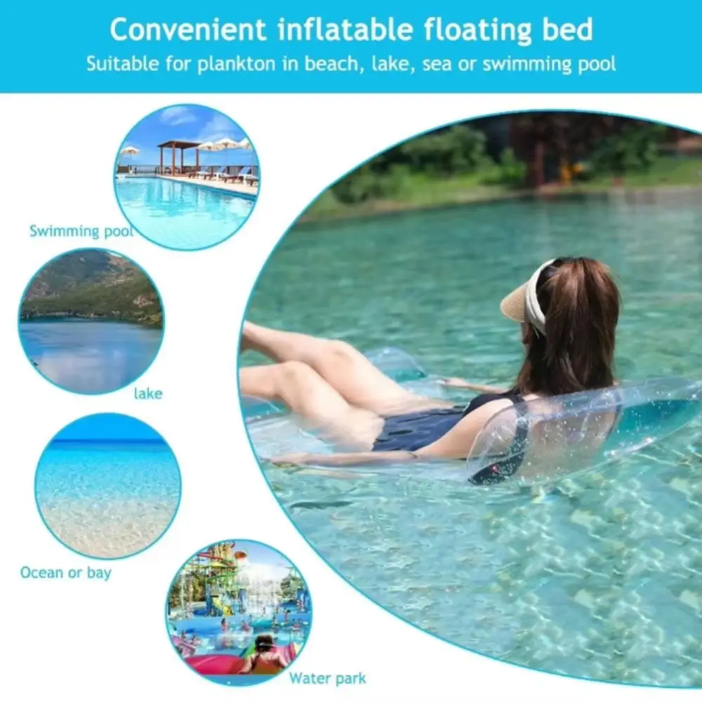 Foldable Inflatable Water Hammock Durable PVC Transparent Glitter Pool Float Stripe Pattern Inflatable Design Swimming Mattress