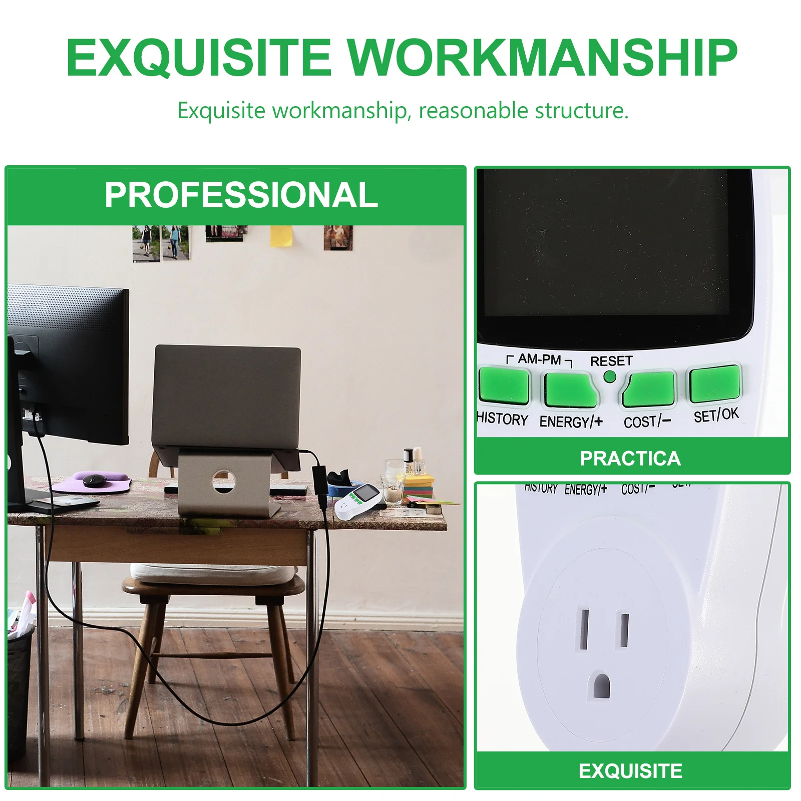 

Adapter Electricity Usage Monitor Plug with Digital LCD Display for Power Voltage Current Measurement Us Plug