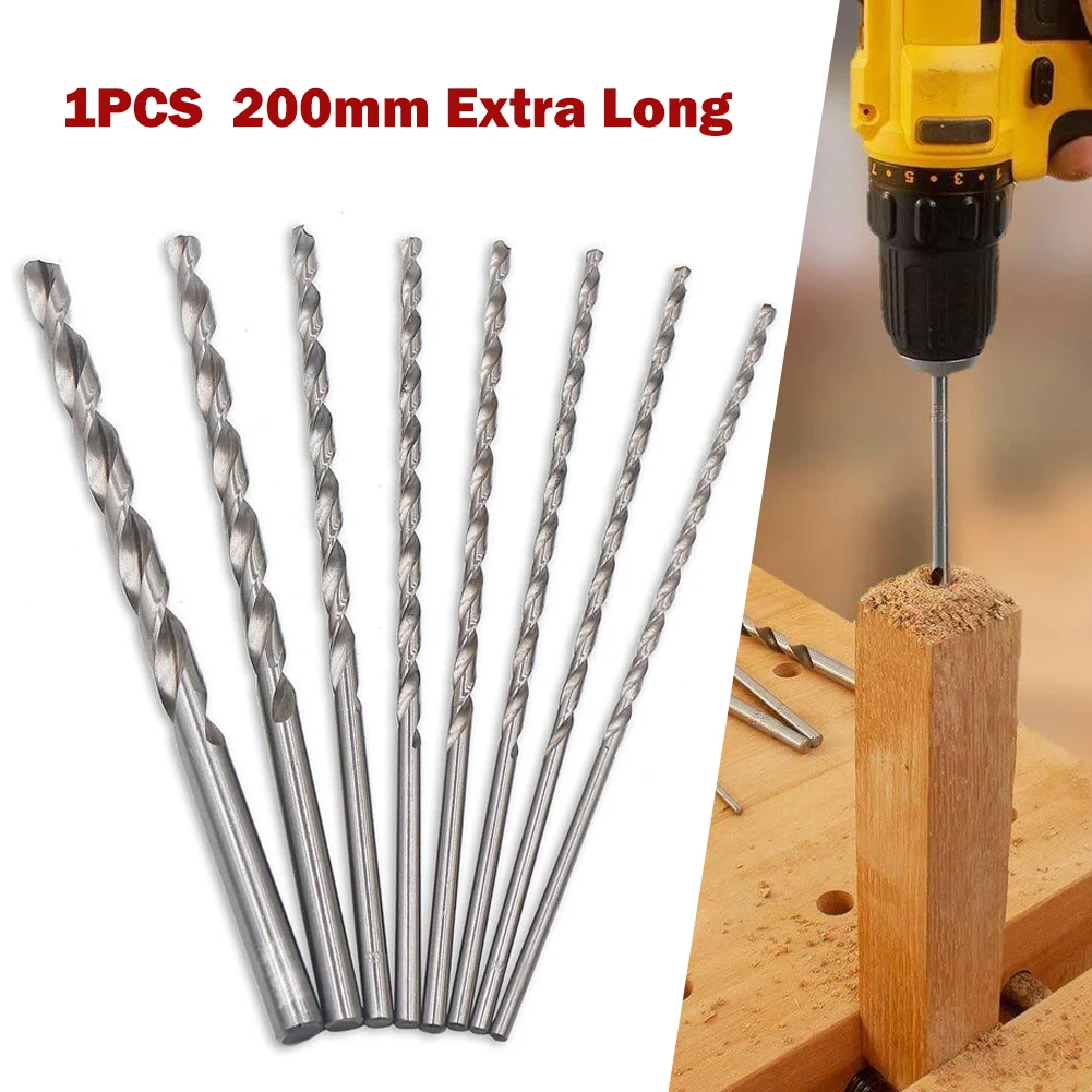 1 Stück 200 mm extra lange Bohrer Schnellarbeitsstahl HSS-Bohrer Lochsägenschneider für Holz Stahl Metalllegierung Bohren 2–10 mm