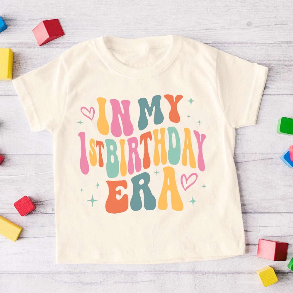 

In My 1st Birthday Era Kids Shirt Boys Girls One Birthday Outfit T-shirt Child Retro Short Sleeve Tee Clothes Toddler Summer Top