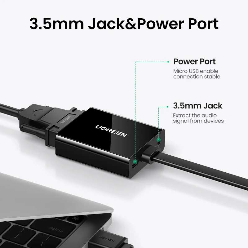 UGREEN HDMI to VGA adapter Converter for PS4 Raspberry Pi Laptop VGA to HDMI 1080P Male To Famale Video Audio Cable 3.5mm Jack