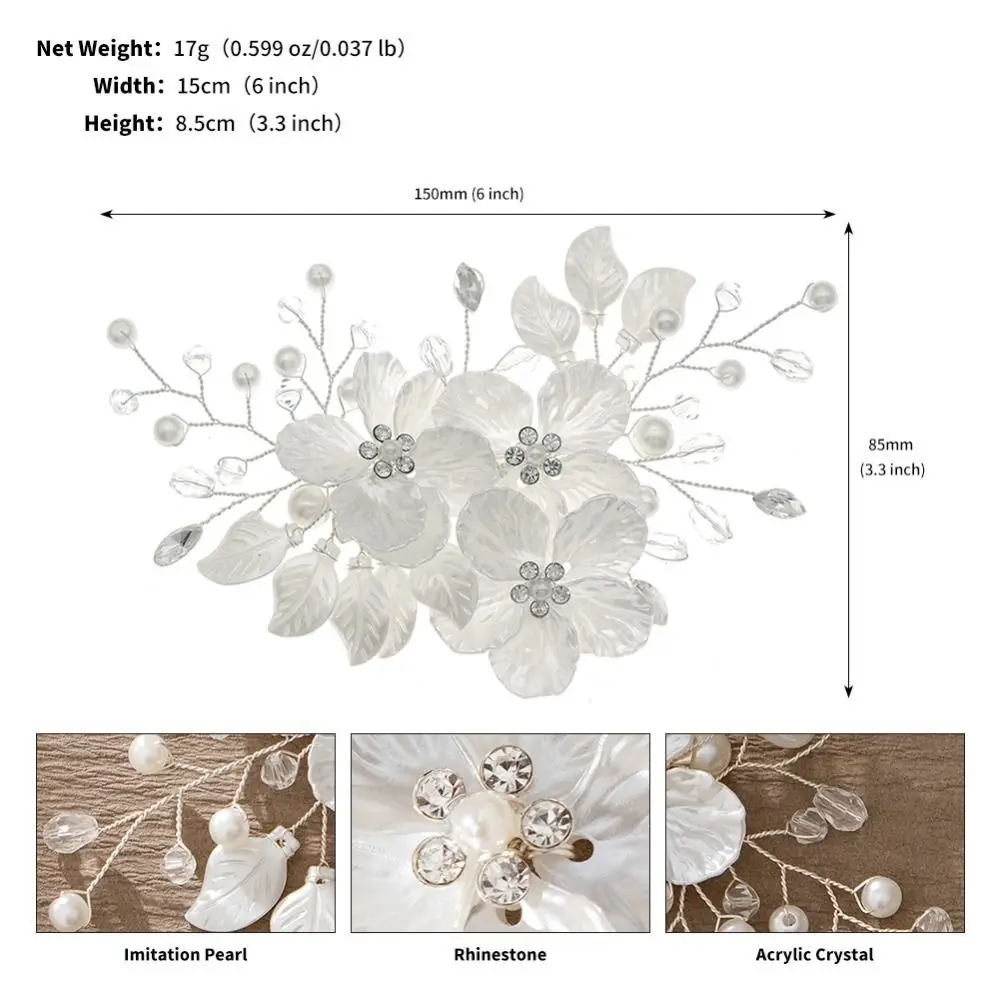 새로운 크리스탈 진주 꽃 신부 머리 장식 화이트 수제 신부 헤드드레스 우아한 럭셔리 웨딩 헤어핀 헤어 주얼리