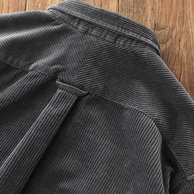 Worn-In Look Men's Corduroy Work Shirt Jacket Worn Resistant Loose Fit Spring Autumn Heavy Duty Pocket Detail Long Sleeve Top
