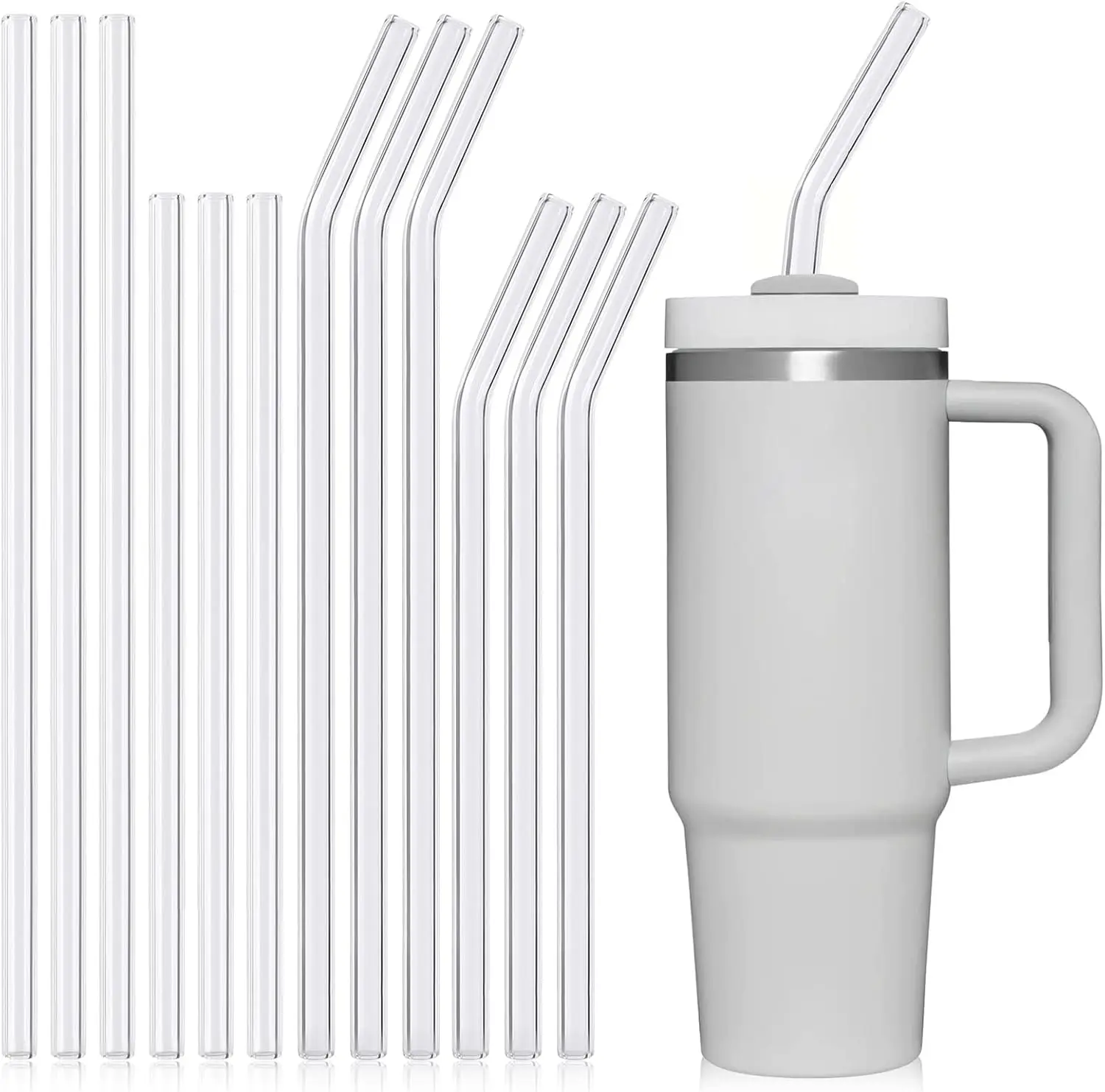 

12 шт. небьющихся стеклянных трубочек для напитков с щеточками для чистки, экологичные и многоразовые