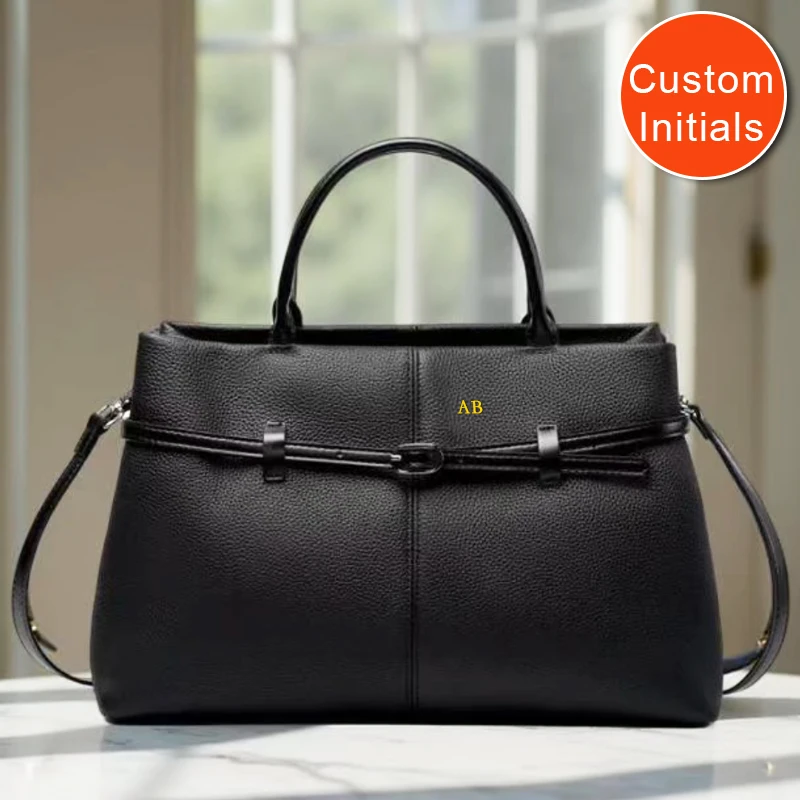 

Custom Initials Genuine Leather Tote Bags For Women Luxury Designer Handbags And Purses 2025 New In Cowhide Belt Buckle Shoulder