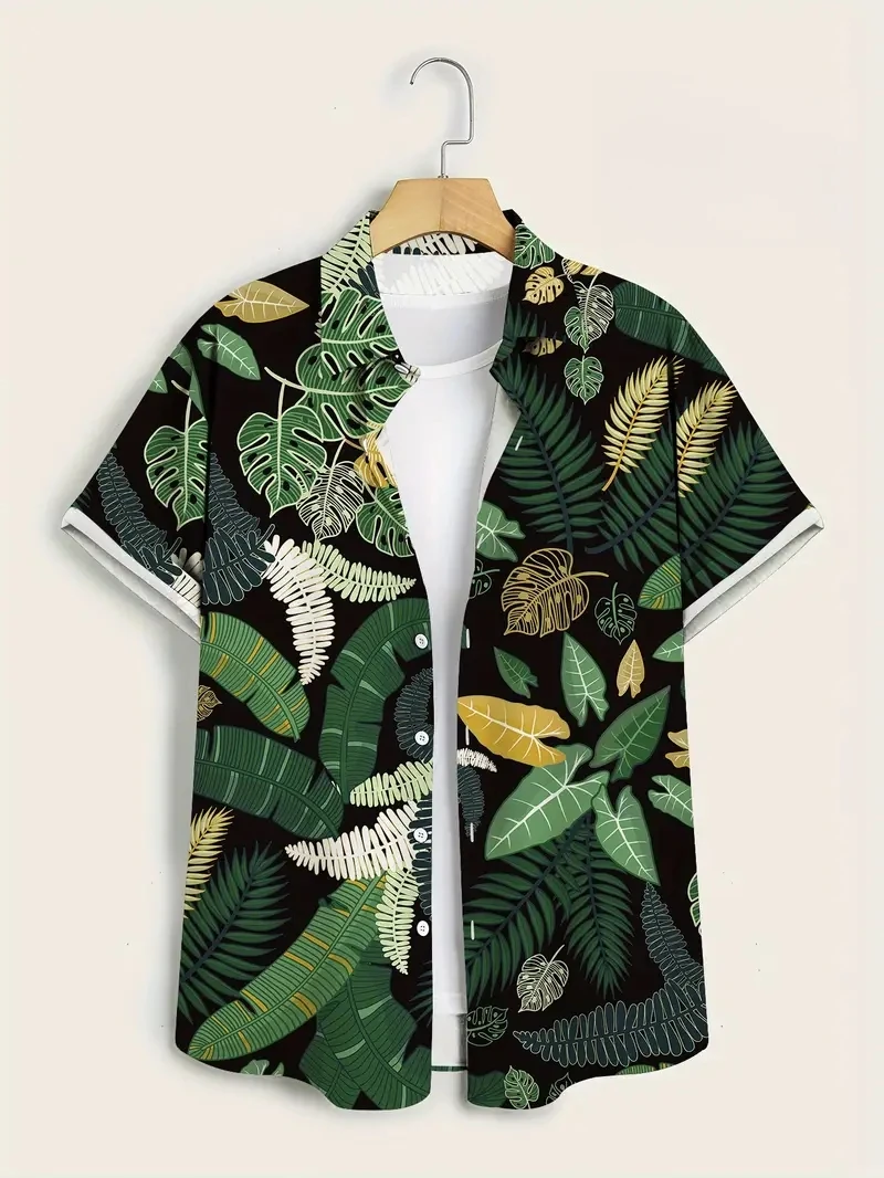 

2025 Summer Tropical Men Hawaiian Shirt 3D Plant Shirt for Men Flower Print Plus Size Hawaiian Shirt Beach Flower Shirts Tops