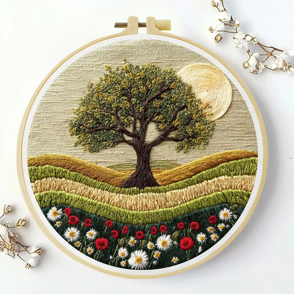 1 Stück 20X20CM/15X15CM 7,87/6,3 Zoll Schönes Landschafts-Stickerei-Starter-Kit DIY-Kit DIY-Stickerei-Set Handarbeiten Nähkunst – Detail 2