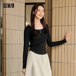 Semir-女性用長袖Tシャツ,タイトフィットの服,ショート,シンプル,秋,2024